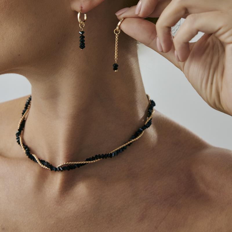 Дизайн Стиль Черная Хрустальная Цепочка Намотанная Ожерелье, Сладкий И Крутой Набор Ожерелий-Воротничков Из Бусин.