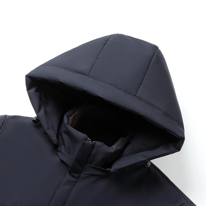 2024 Men's Fleece-Lined Cotton Coat with Detachable Hood - Warm, Thickened Jacket for Mid-aged and Elderly