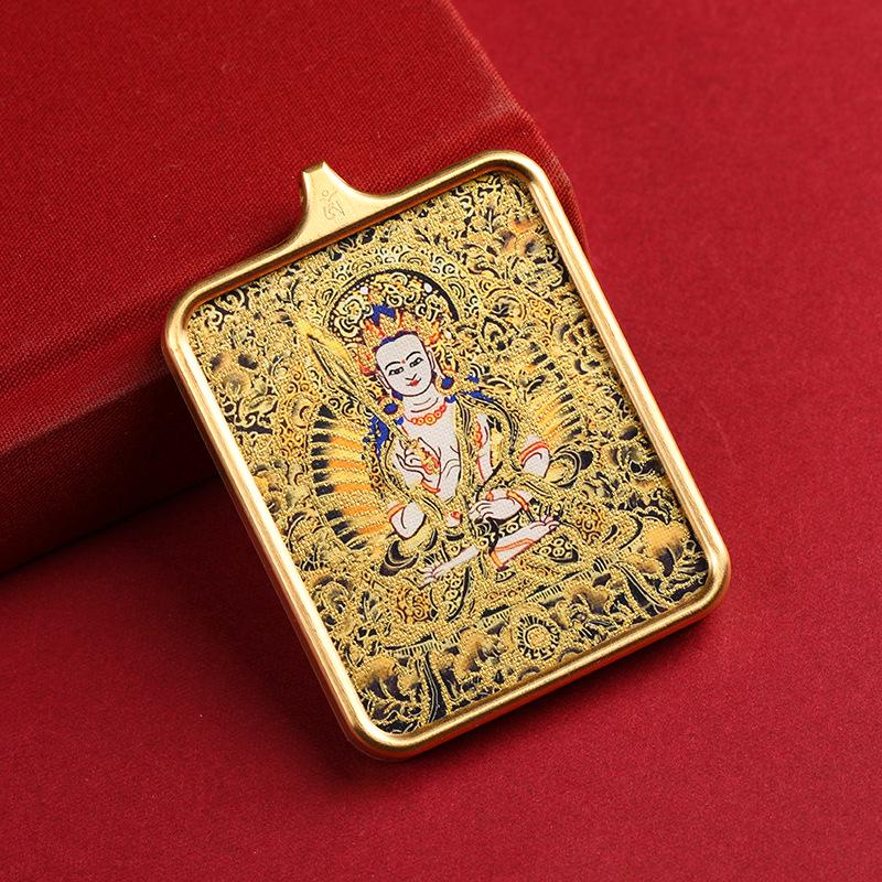 Gold-Inlaid Eight Guardian Deities Thangka Necklace with Past Life Pendant