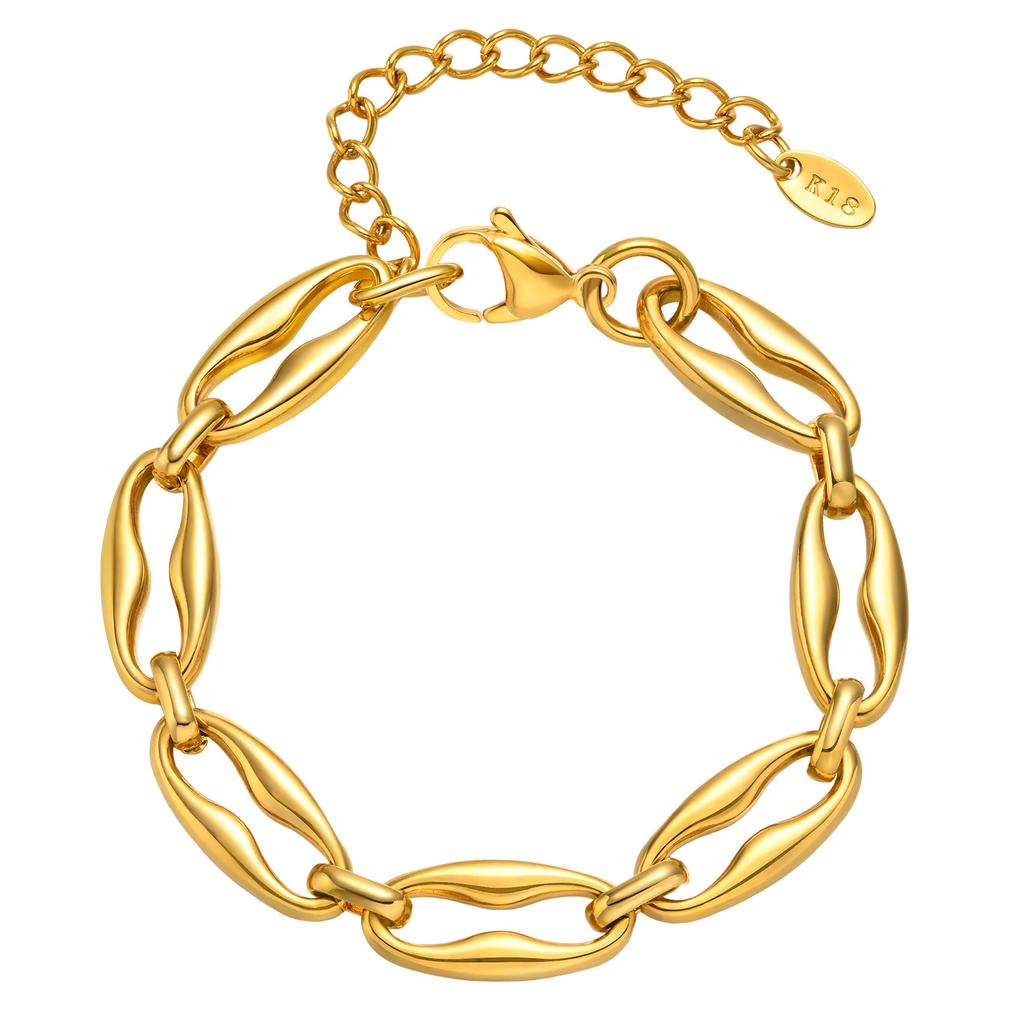 Stainless Steel Full Light Lip Chain Bracelet 18K Gold, Fashion Ladies Jewelry Br-2640