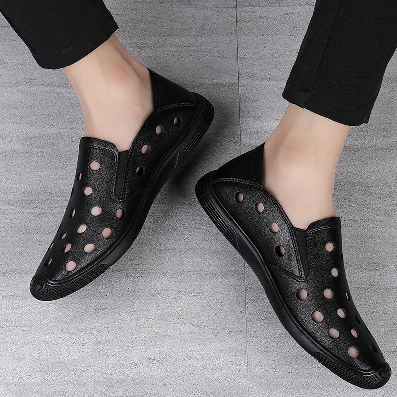 Breathable Genuine Leather Men Sandals Moccasins Men Business Dress Sandals Handmade Leather Shoes Men Sandalias