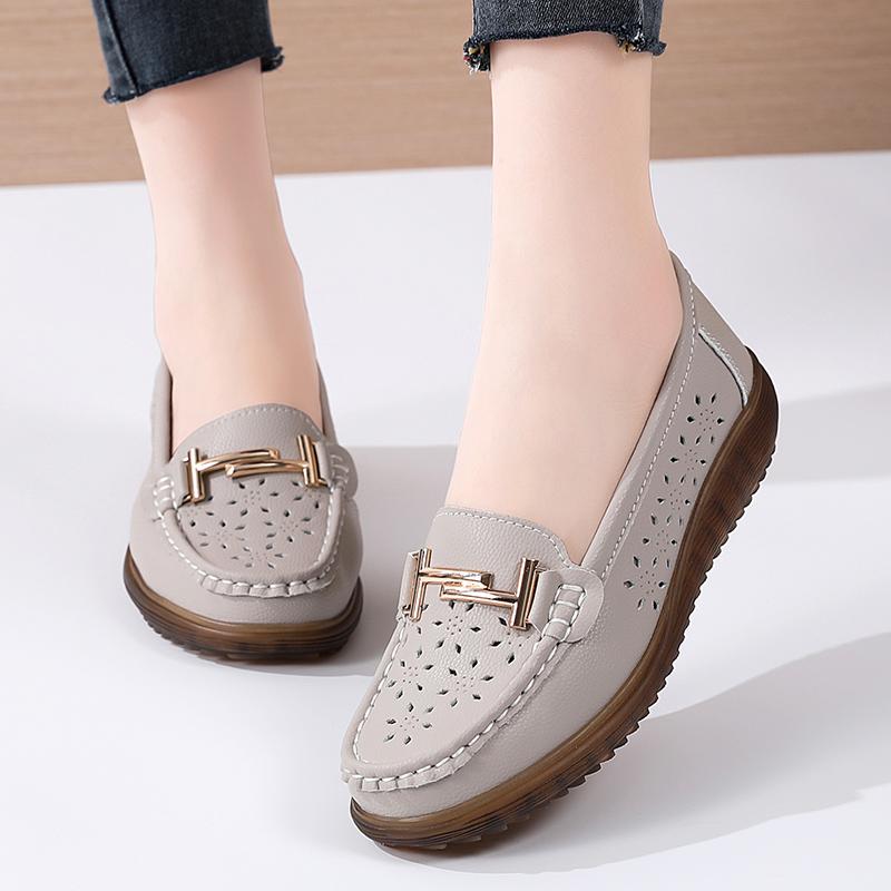 Women Moccasins Penny Loafers Casual White Nurse Footwear Summer Hole Driving Walking Shoes Plus Size