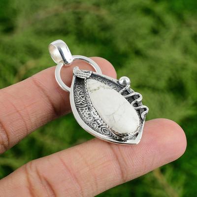 Daughters Day Sale Sterling Silver Pear Howlite Stone Bezel Anniversary Pendant