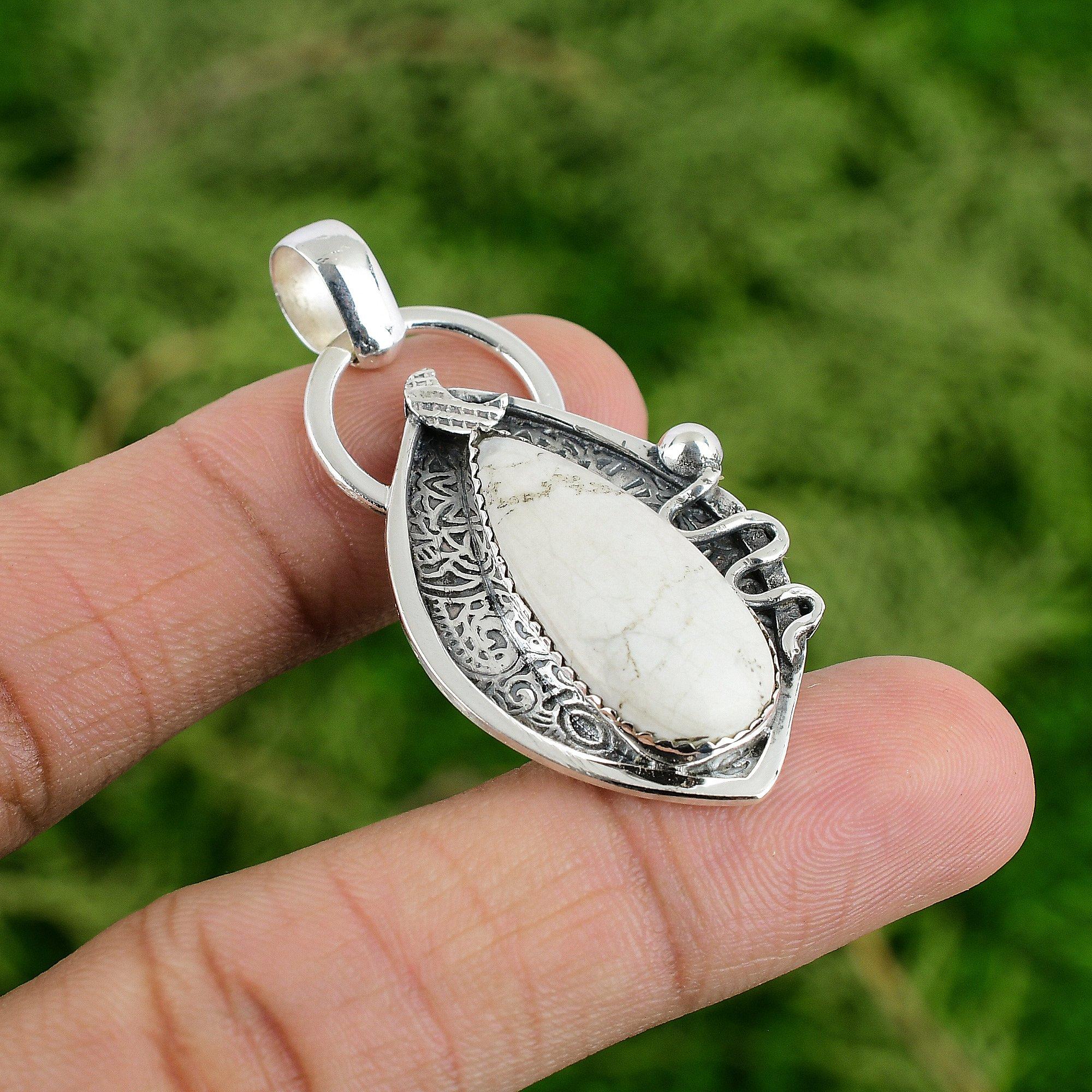 

Daughters Day Sale Sterling Silver Pear Howlite Stone Bezel Anniversary Pendant