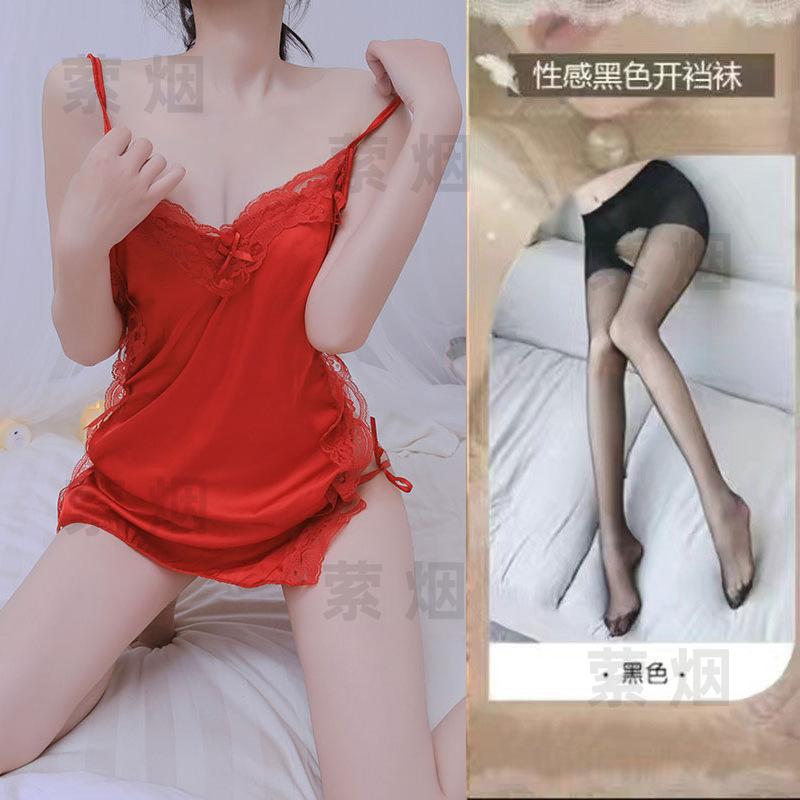 Sex underwear bed sexy temptation suspender skirt side strap satin hollow small chest nightdress