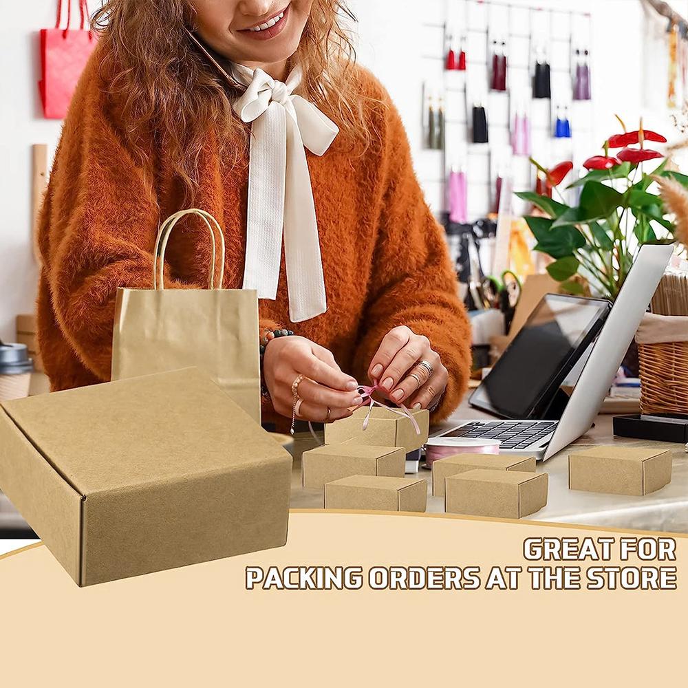 10Pcs Small Kraft Paper Gift Boxes 2.16'' X 2.16'' X 0.98'' for Ornaments Earring Jewelry Wrapping Packaging Cardboard Boxes
