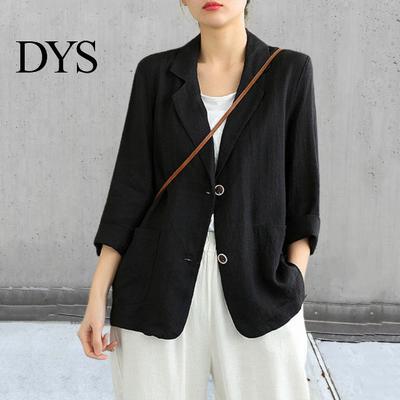 Manteau d'affaires pour femme Costume d'été Revers Manches longues Couleur unie Veste Fermeture à boutons Coupe ample Manteau fin Confortable