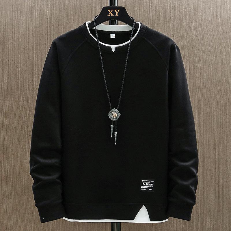 Men's American Fashion Loose Fit Round Neck Sweatshirt, Fake Two-Piece Long-Sleeve Top for Spring