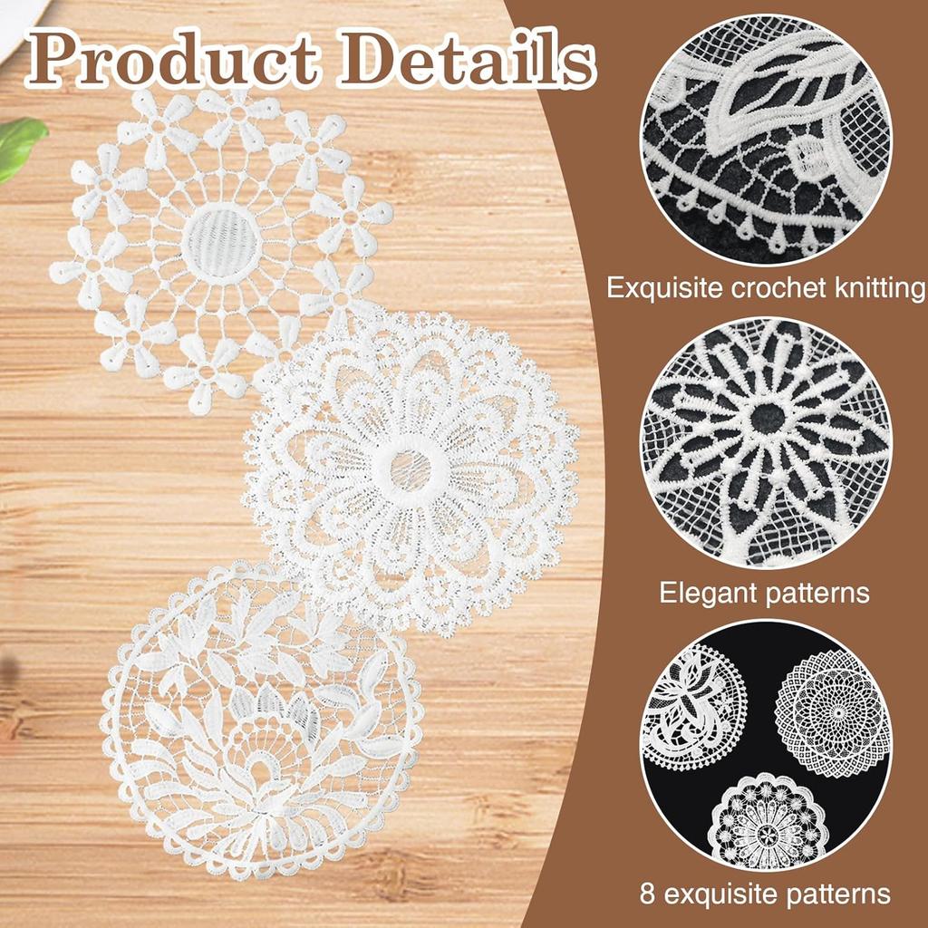 16 Pieces Lace Doilies for Tables, 6 Inch Rustic Crochet Lace Coasters Table Decors Doilies Round Placemats for Kitchen Dining Room Wedding Vase