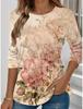 Summer Fashion Women's Floral Graphic Elegant Round Neck Long Sleeve T-Shirts