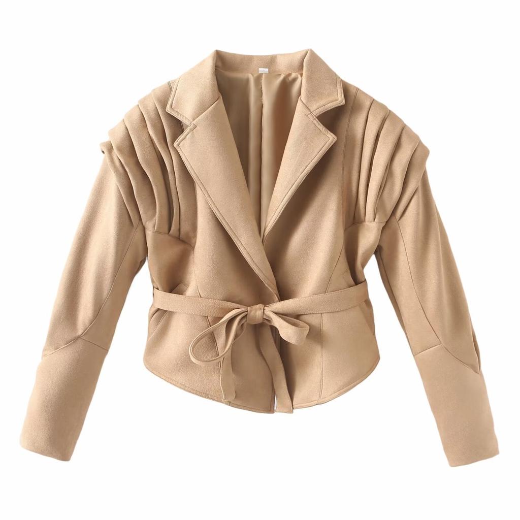 Neue Herbstmodelle, Damenbekleidung, modisches und vielseitiges Design, kurze Wildleder-Langarmjacke