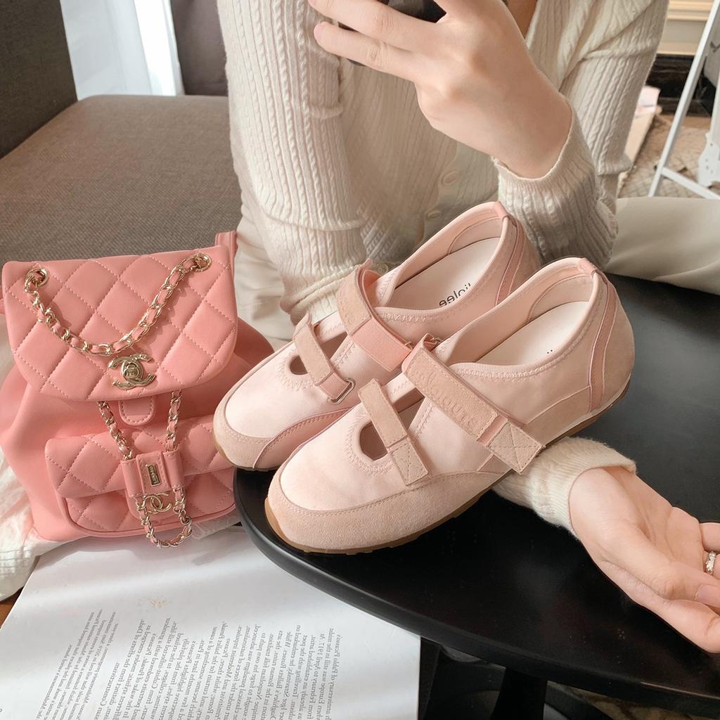 Grape mother 2025 pairs of Velcro color collage soft sole soft surface ballet single shoes Mary Jane casual shoes women's spring