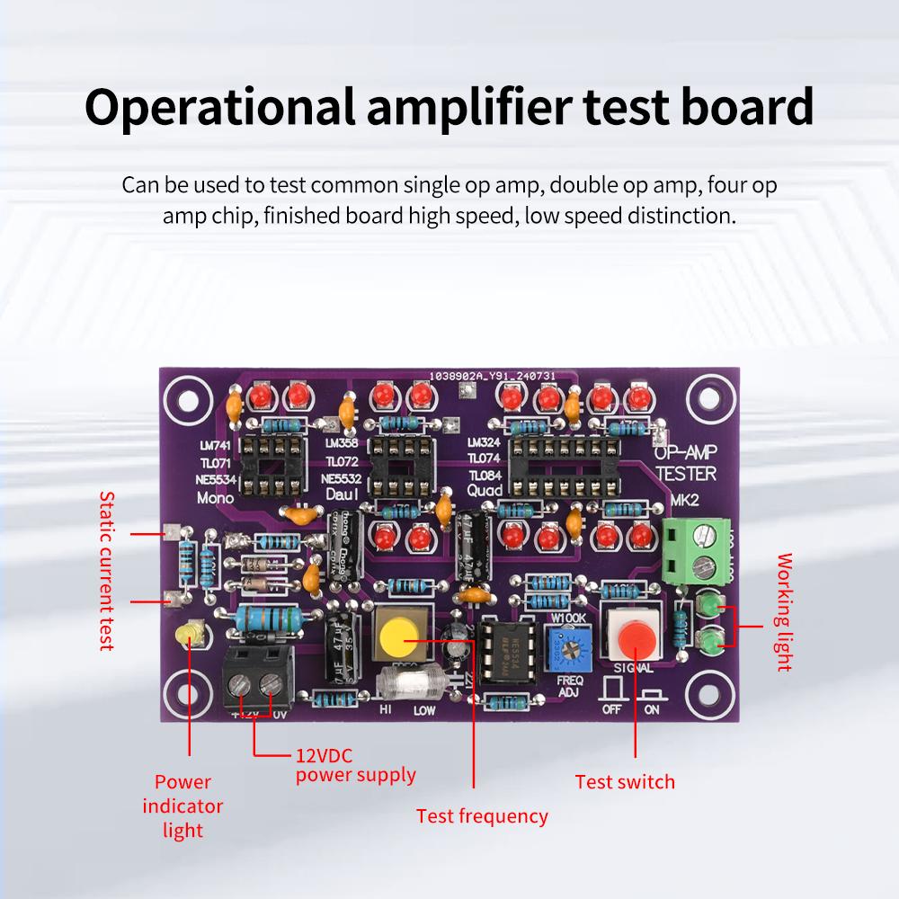 DC 12V T2 Operational Amplifier OP AMP Tester With LED Indicator Light For Mono Dual Quad High Speed Low Speed Differentiation