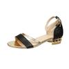 2025 Summer Plus Size Women's Modern Cover Heel Sandals Ankle Buckle Strap Shoes Bling Crystal Low Heel Dress Sandals