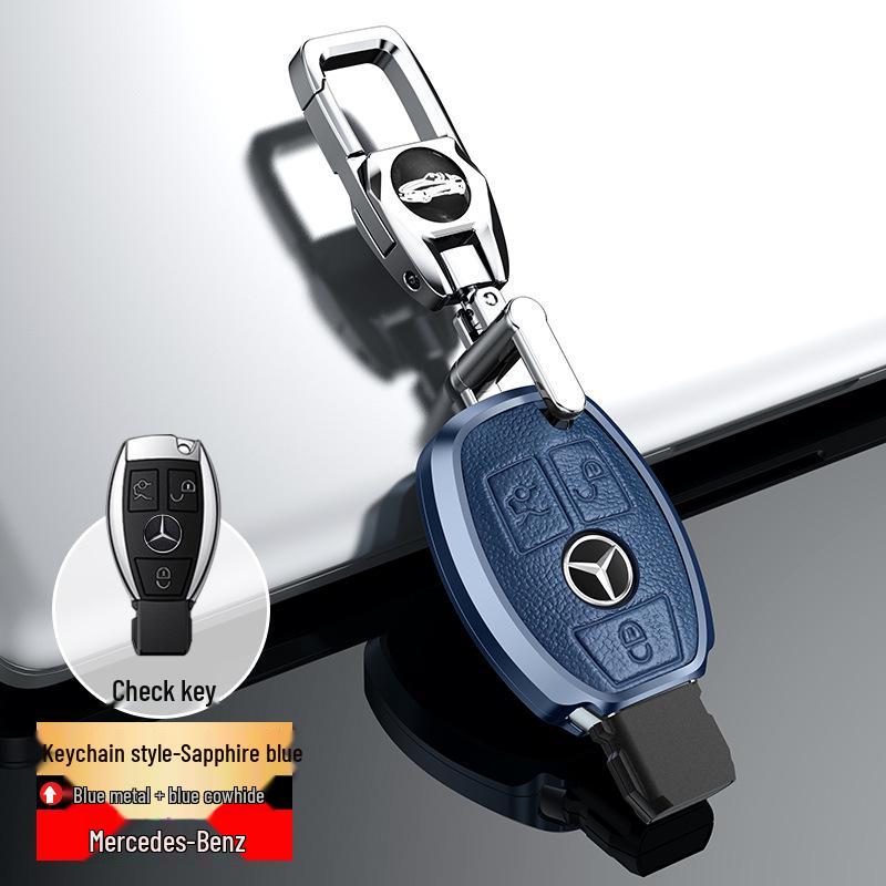 Husă metalică din piele naturală pentru cheie pentru Mercedes-Benz C-Class, E-Class, GLC300L, 260L, E300L, E200