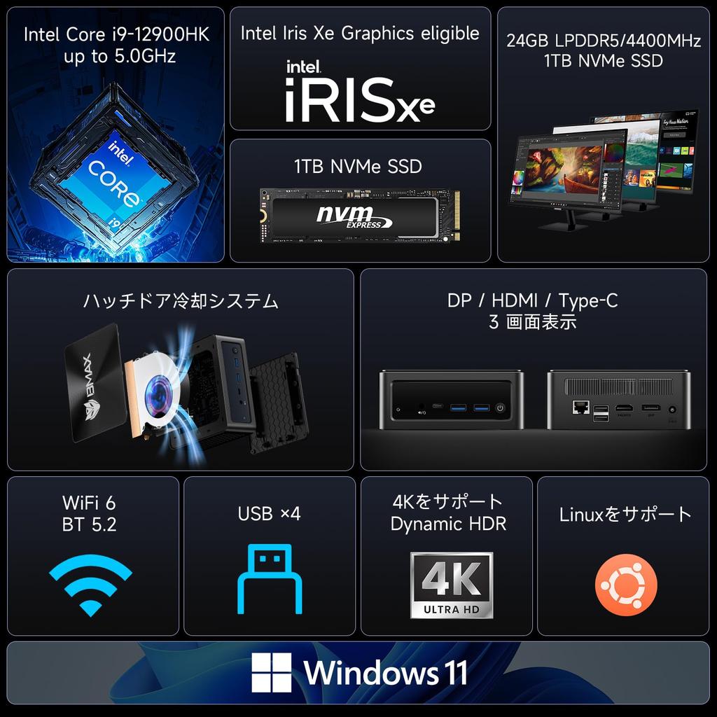BMAX Mini PC Intel 24GB 24GB 1TB NVMe SSD mini PC Max 14C20T Tichý Vysokorychlostní odvod tepla Malý počítač Úspora energie Bohatý port 4K 60Hz 3 obrazovky