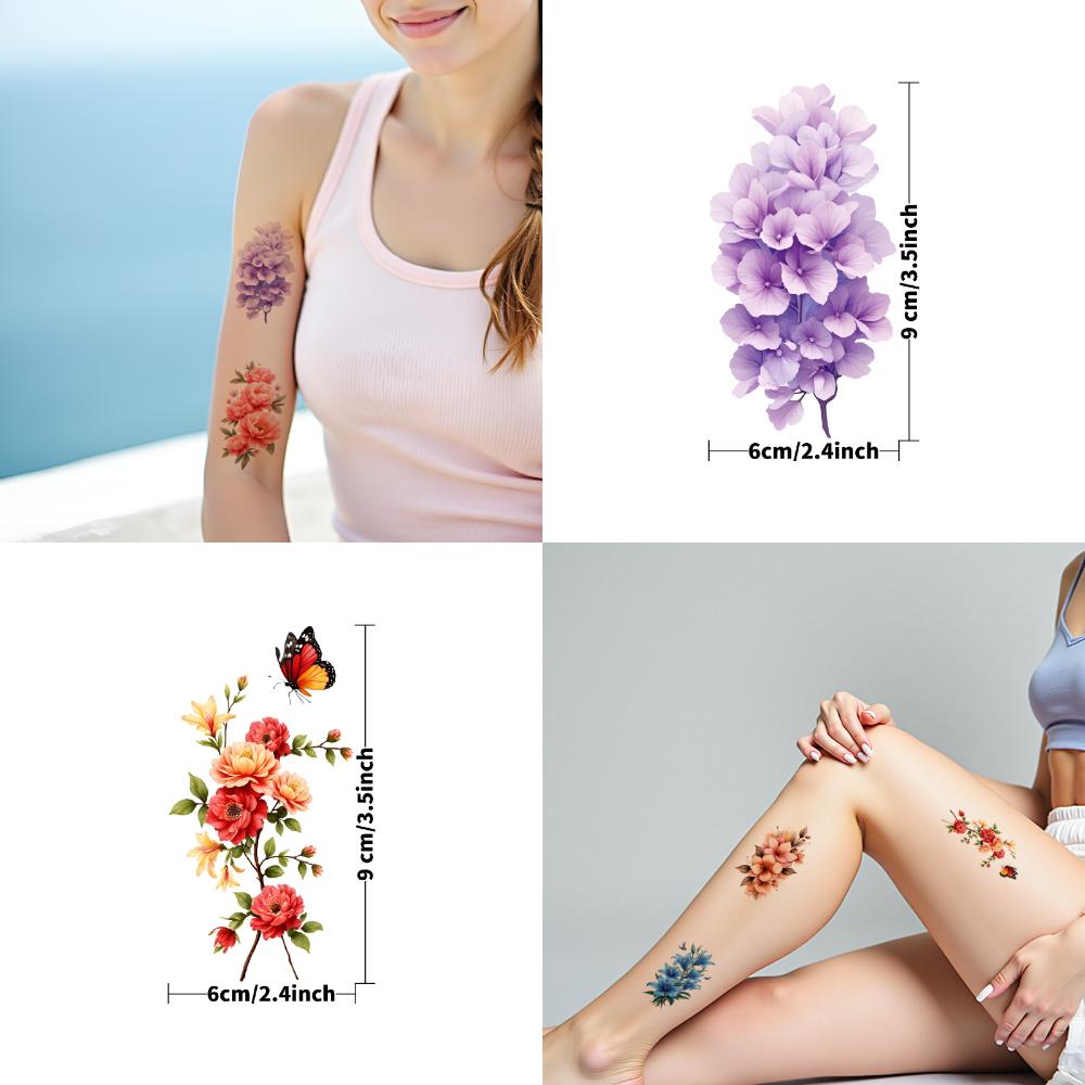 9 pièces Tatouages Temporaires Floraux Jetables Autocollants Tatouage Fleur Temporaire Femmes Fille Art Corporel Cosplay Fête Tatouage Coloré