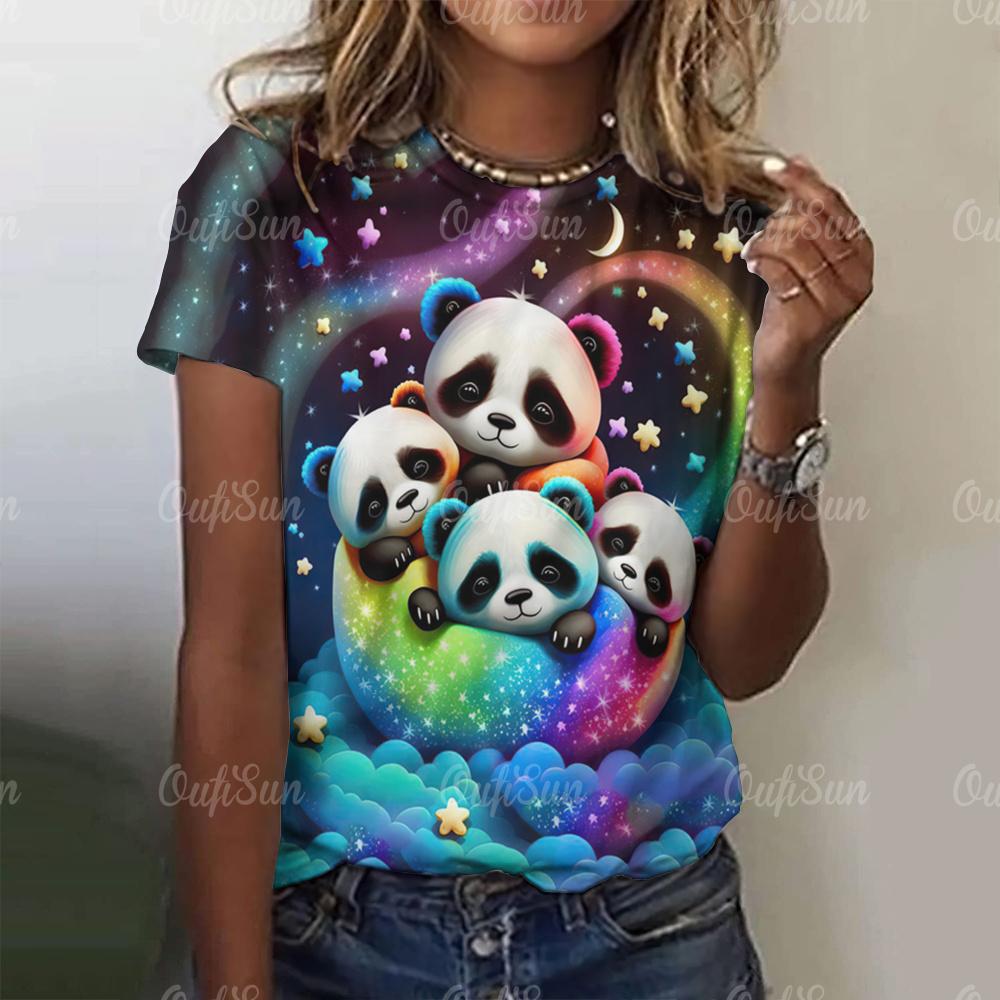Kawaii Vintage Anime Panda Print T Shirt Funny Women Summer Casual Short Sleeve Tshirts Female Loose Tops Ropa Y2k Hombre Tees