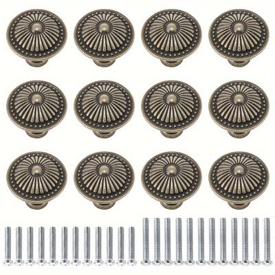 12 szt. Vintage Gałka do Szuflady, Okrągła Gałka do Komody, 1,02 X 0,87 cala, na Szafkę Nocną, Szafkę, Szufladę, Gałka do Szafki, Jednootworowa, ze Śrubami