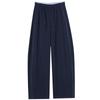 Women's Autumn 2025 Dark Blue High-Waisted Floor-Length Wide-Leg Trousers: Slimming Drape Style, Casual Fit (Model 23276)