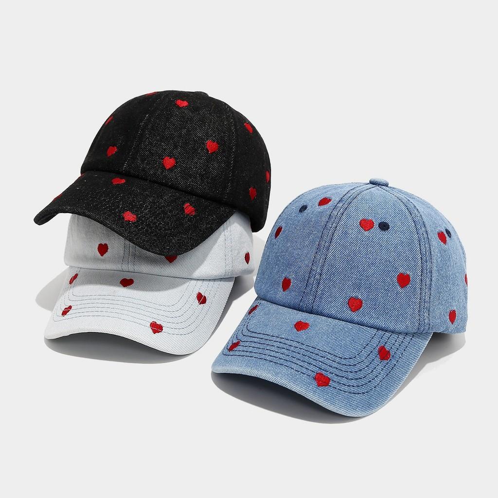 Love Heart Embroidered Denim Baseball Cap With Sun Protection For Casual Outdoor Wear