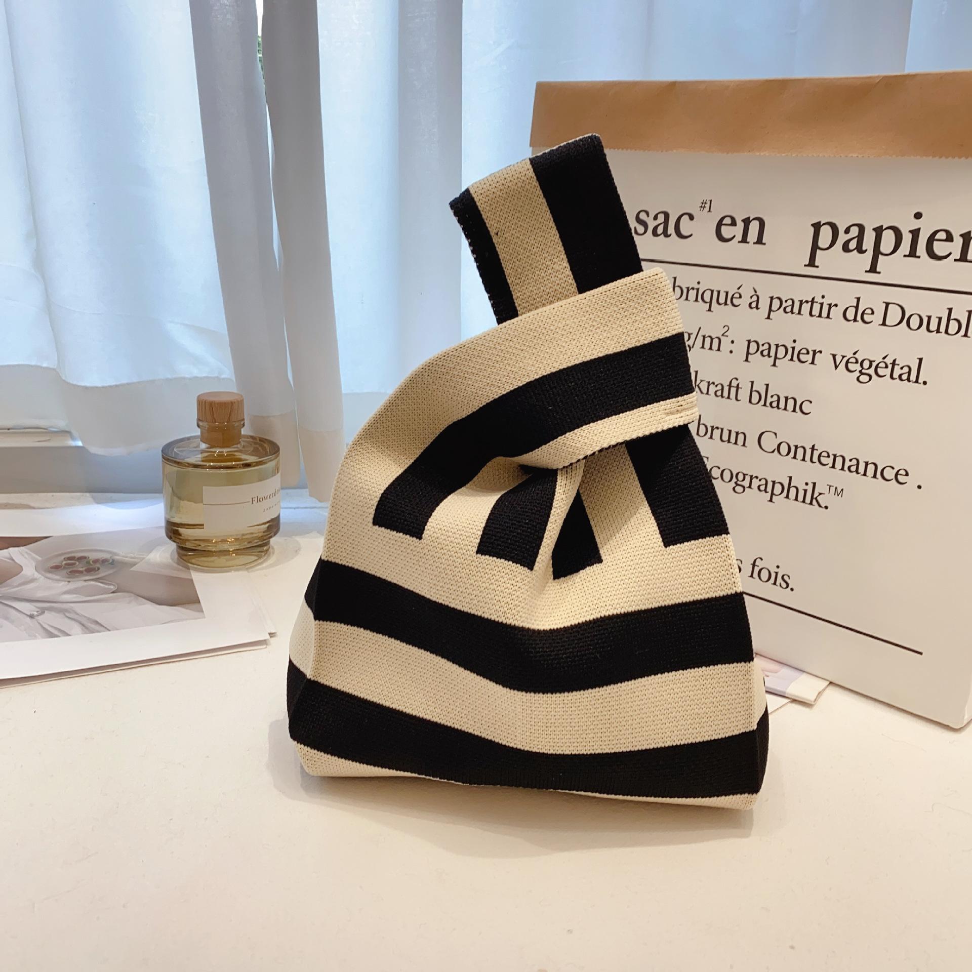 

МОДНАЯ женская сумка на запястье с узлом, вязаная сумка ручной работы, портативная мини-тоут в полоску, сумка для телефона, большая вместимость, осенне-зимние сумки