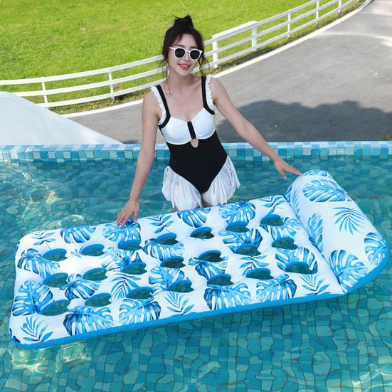 Adults Inflatable Pool Float Mat with Headrest Foldable Summer Beach Lake Float Raft Water Lounger Swimming Pool Sun Tanning Bed