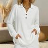 2026 Women's Gray Knit Top with Button Collar Decoration - White Tone