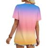 Women's Casual Fashion Round Neck Gradient Printed Pleated Short Sleeve T,shirt Top