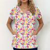Scrubs Medical Uniforms Woman Fashion Floral Print Dental Nurse Tops V-Neck Short Sleeve Patch Pocket Tees Nurse Uniform Woman