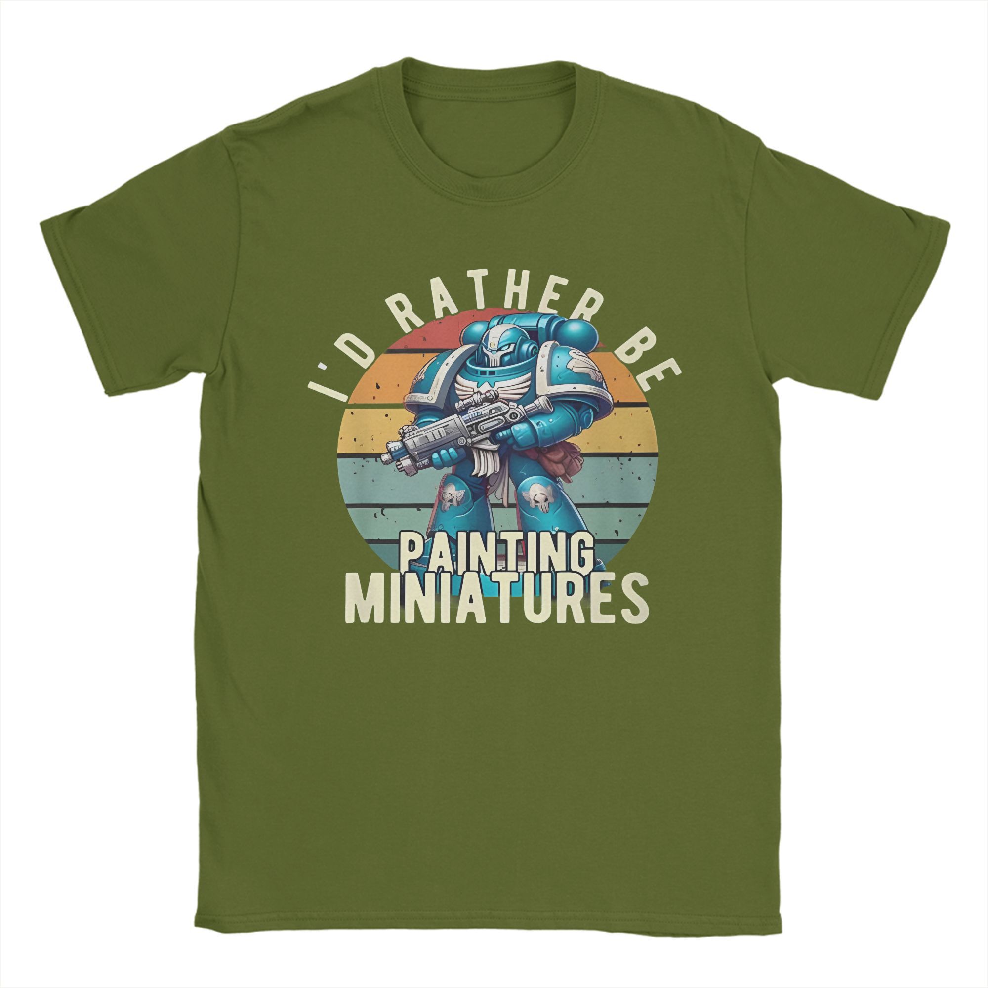 Winter snow Grafische Print Warhammered 40K T-shirt voor Heren Dames Ik Verf Liever Miniaturen 100% Katoenen T-shirts Korte Mouw Tops XL legergroene kleur