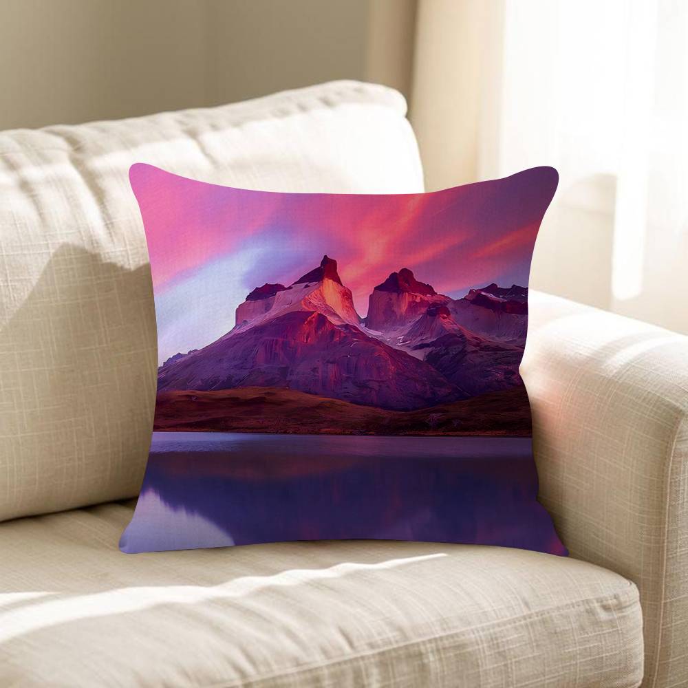 Pink Sunset Mountain Cushion Cover Pillowcase Upholstery Sofa Throw Pillow Home Decor Pillowcas