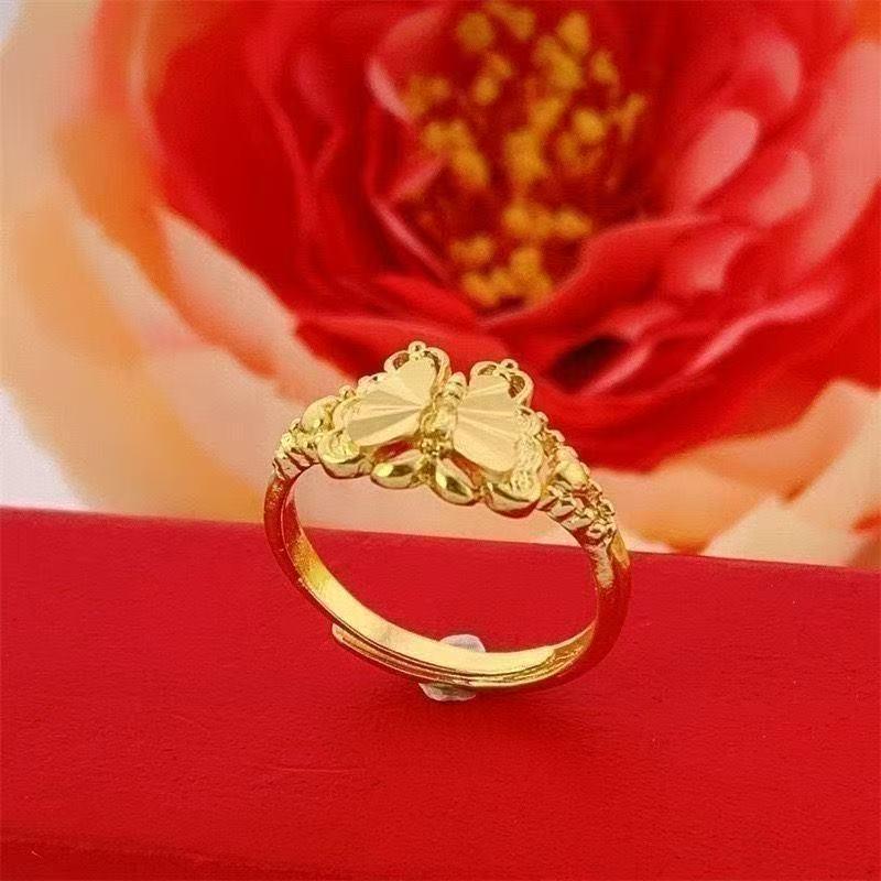 Adjustable Gold Butterfly Flower Ring for Women