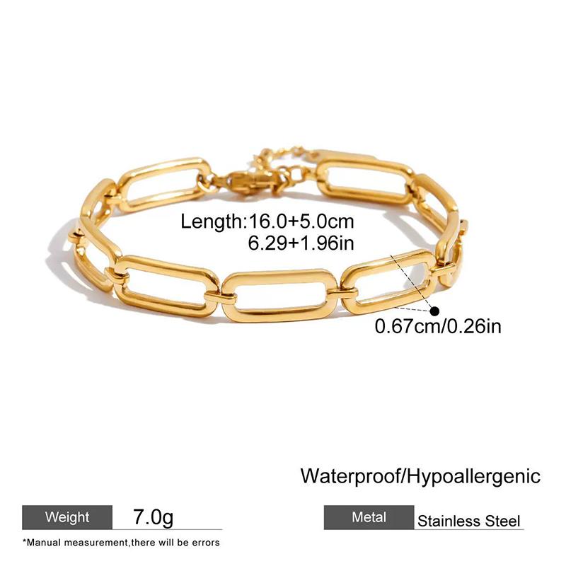 Classic Design 18K Gold Plated Geometric Oval Circle Zircon Chains Bracelets for Women Stainless Steel Waterproof Wrist Jewelry