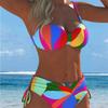 1011 New Sexy European and American Bikini Print Lace-up Halter Swimsuit Women