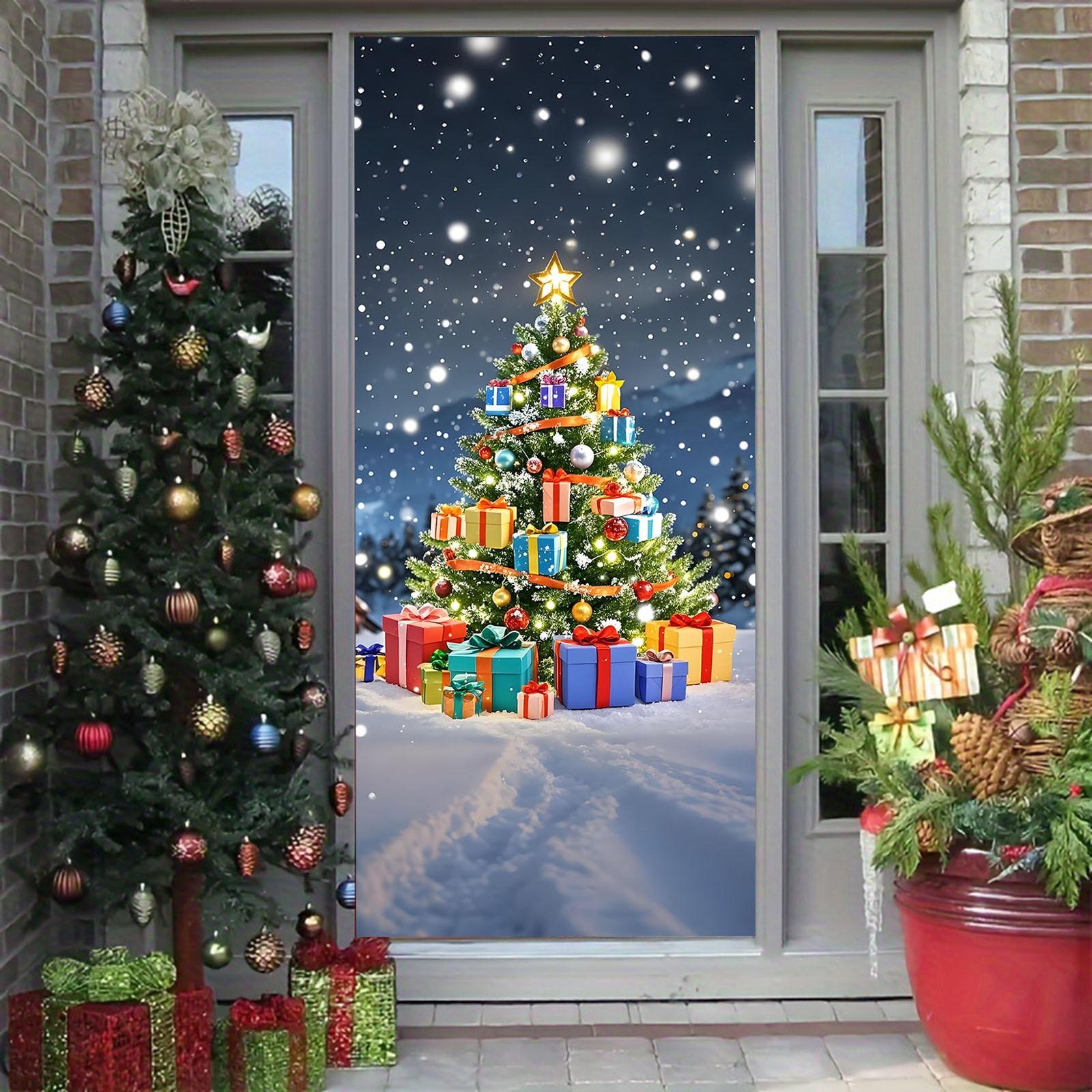 Christmas Door Curtain Decorations Christmas Double Door Curtain Cover Hanging Curtain Large Christmas Tapestry Rectangle One Size