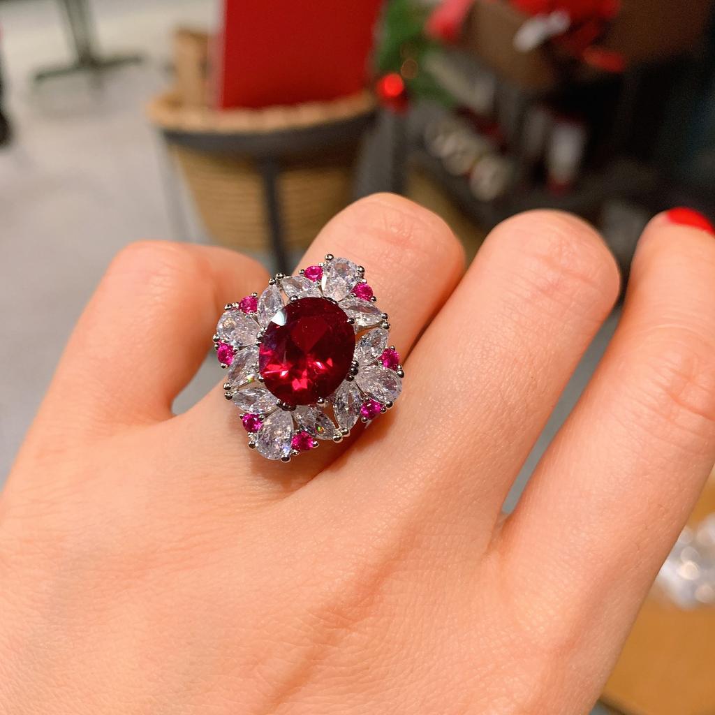 Jewelry Popular Simulation Red Glass Denier Pendant Ring 10 * 12 Stud Earrings 6 * 8 Set