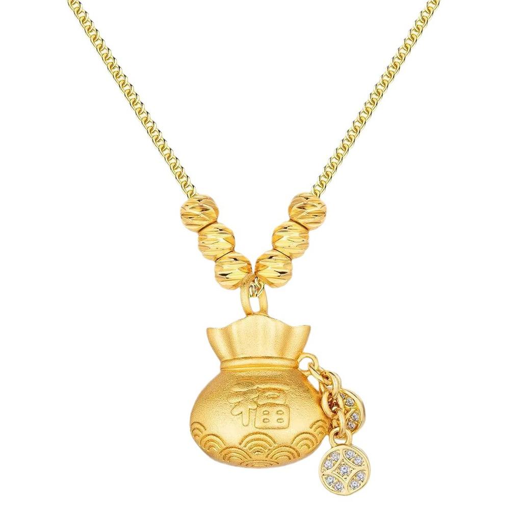 Ancient Method Gold-plated Money Bag Lucky Bag Pendant Necklace for Women Copper Transfer Gold Bead Lucky Bag Hanging Pendant