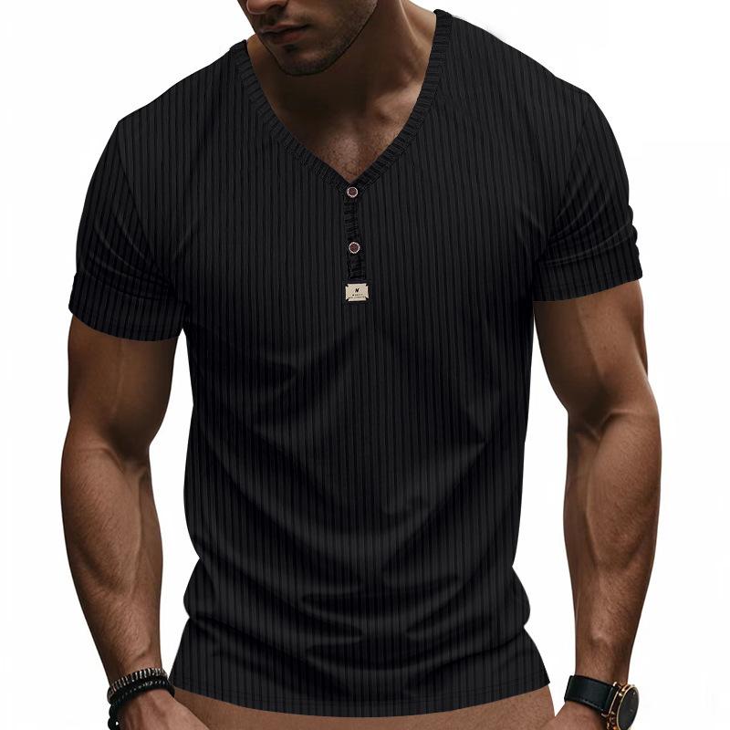 Summer Men's Short-sleeved Casual Sports Jacquard Pit Strip Quick Drying Breathable Henry Shirt Short-sleeved T-shirt