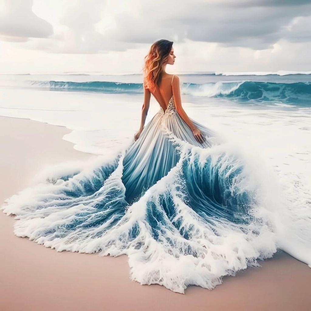 DIY Diamantmosaik Abendkleid Frau Voll Diamantmalerei Küstenlandschaft Heimdekorative Strasssteine