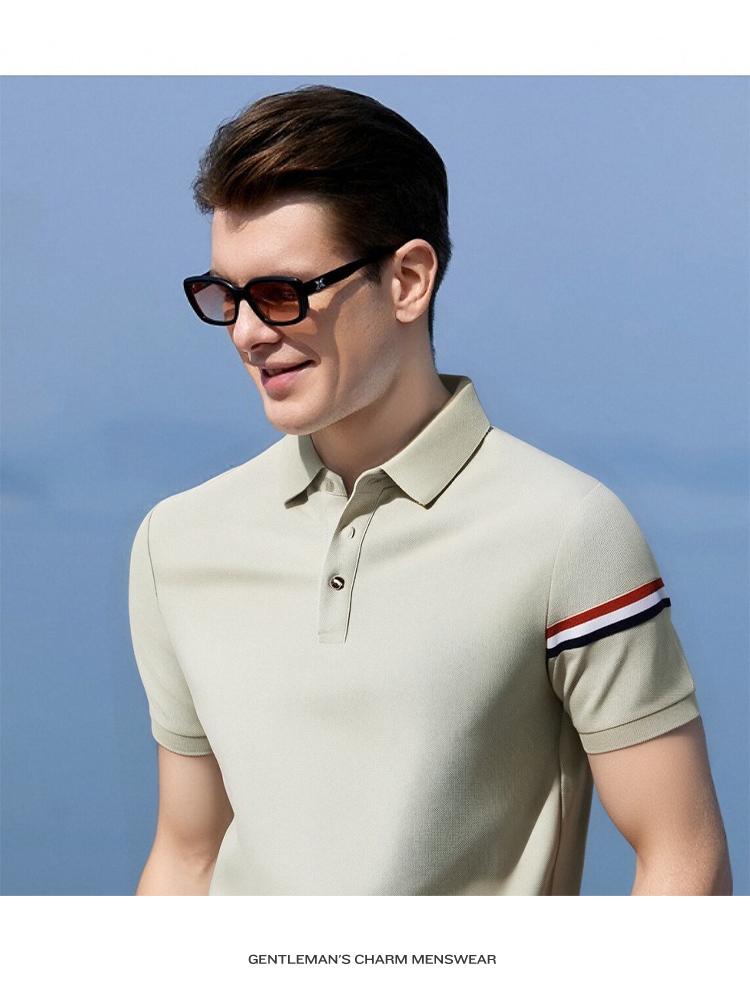 Breathable Bead Ground Tricolor Jovo Fashion Elegant American Retro Polo Shirt