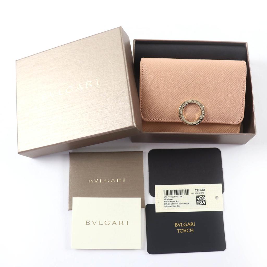 Pristine BVLGARI Bulgari Bulgari Logo Clip Leather Compact Wallet Pink 293178 Used