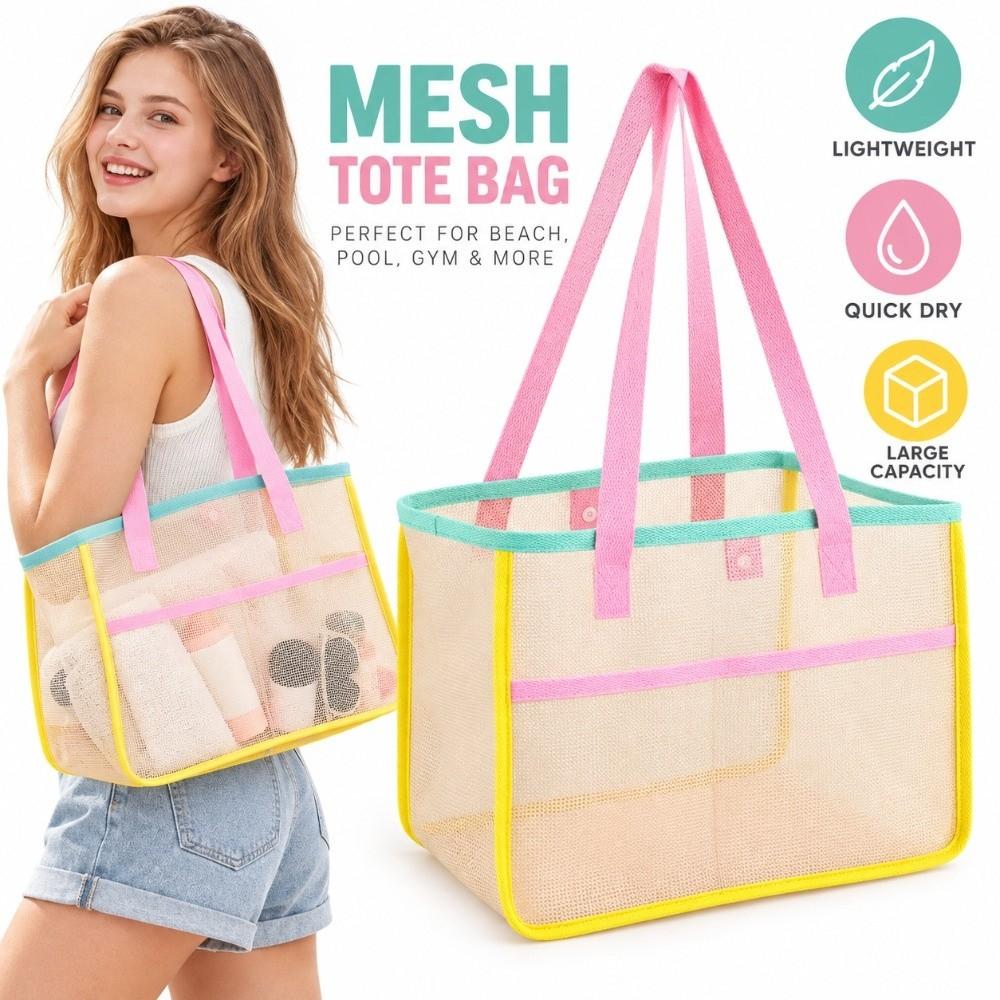 Foldable Shoulder Bag Mesh Storage Bag Durable Grocery Mesh Tote For Women