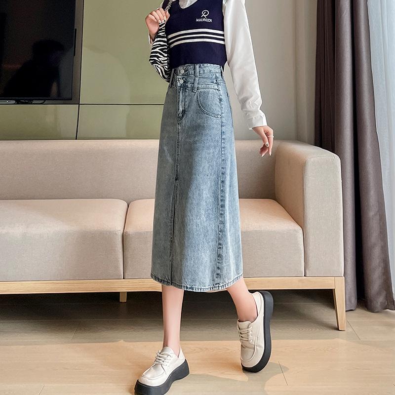 Spring and Summer Women's Denim Skirt Embroidery A-line Denim Skirt Irregular High Waist Casual Package Hip Half-body Mid-length Skirt