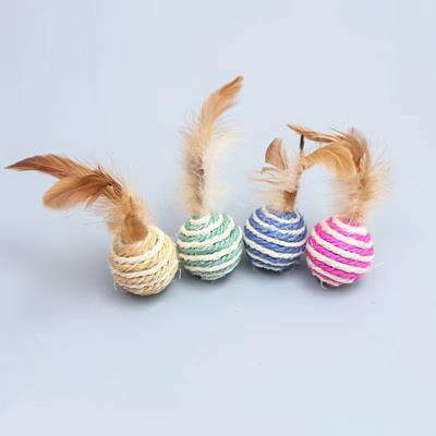 2pcs Cat Toy Pet Rattan Ball Cat Toy Funny Faux Feather Cat Bell Ball Kitten Playing Interactive Ball Toys Pet Supplies
