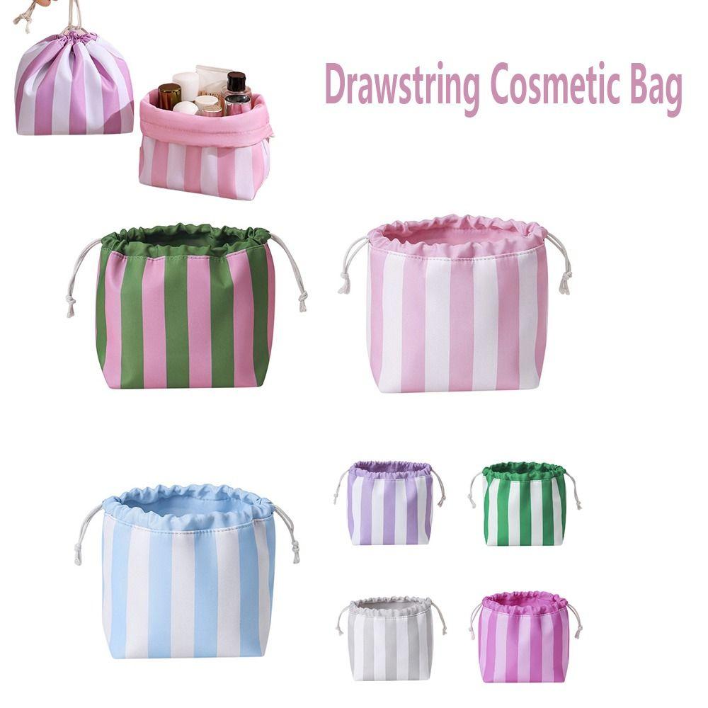 Striped Drawstring Cosmetic Bag Portable Striped Cosmetic Organizer Makeup Bag Organize Women