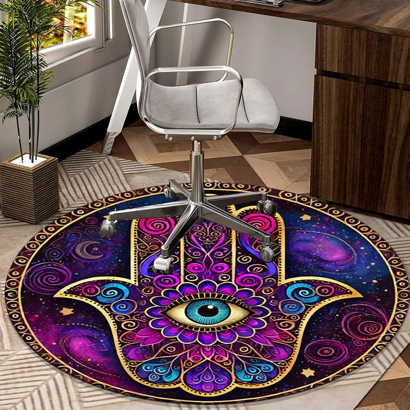 Alfombra redonda con diseño de mano de Fátima dorada, Cojín para silla, Alfombra redonda para entrada, Alfombras redondas suaves para sala de estar, dormitorio, decoración de alfombra circular, regalos