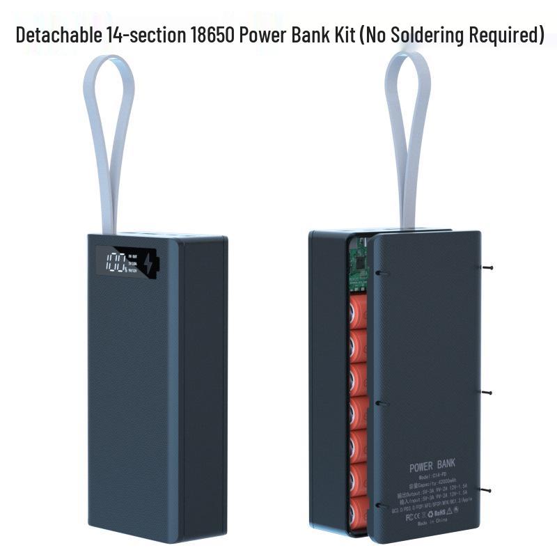 14-Section 18650 Battery Power Bank Kit, DIY Fast-Charging Shell