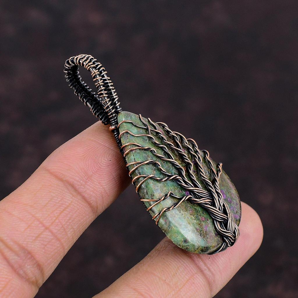Tree Of Life Ruby Fuchsite Pendant Copper Wire Wrapped Pendant Tree of Life Jewelry Handmade Pendant Gift For Mother Gemstone Copper Jewelry