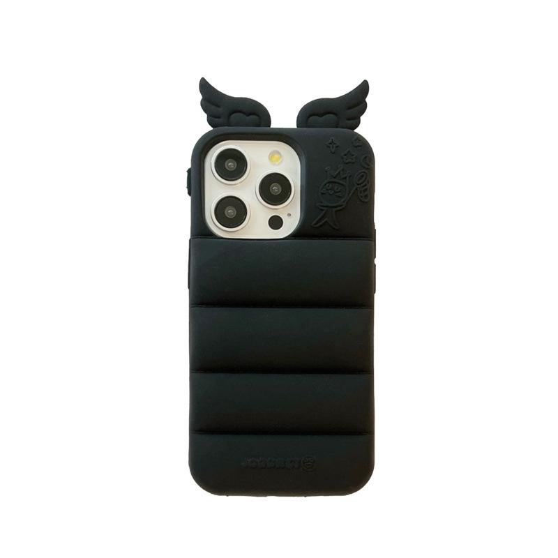 Kawaii 3D Angels Wings Bear Rabbit Cat Ears Solid Color Phone Case for iPhone 17 16 15 14 13 Pro Max Plus Soft Silicone Shockproof Protective Cover